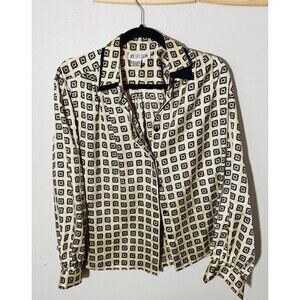 vintage Lindsey Blake long-sleeve blouse-"square-in-square" print-Size 10 (s/m)
